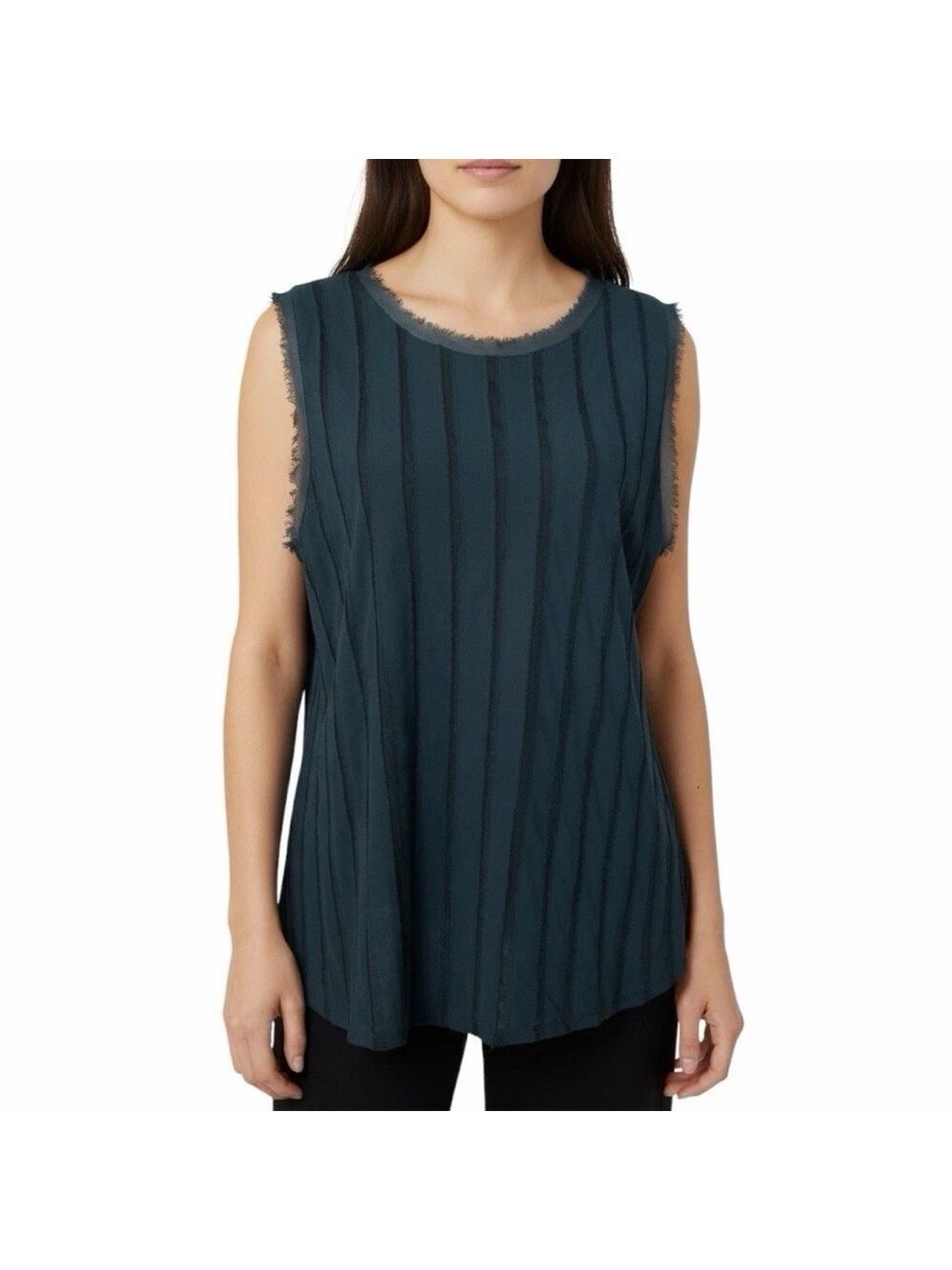Banana Republic Forest Green Chiffon Stripe Sleeveless Blouse Top Size Large